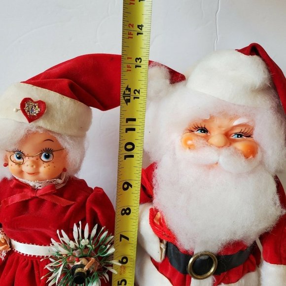Vintage MCM‎ Kitschy Christmas Mr Mrs Santa Claus Dolls Handmade 13" Detailed - Picture 9 of 9